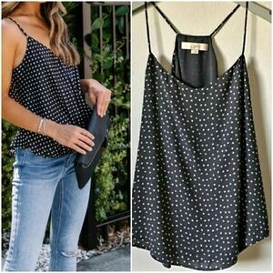 Loft Gray and Blue Polka Dot Raceback Spaghetti Strap Dressy Camisole Tank Top